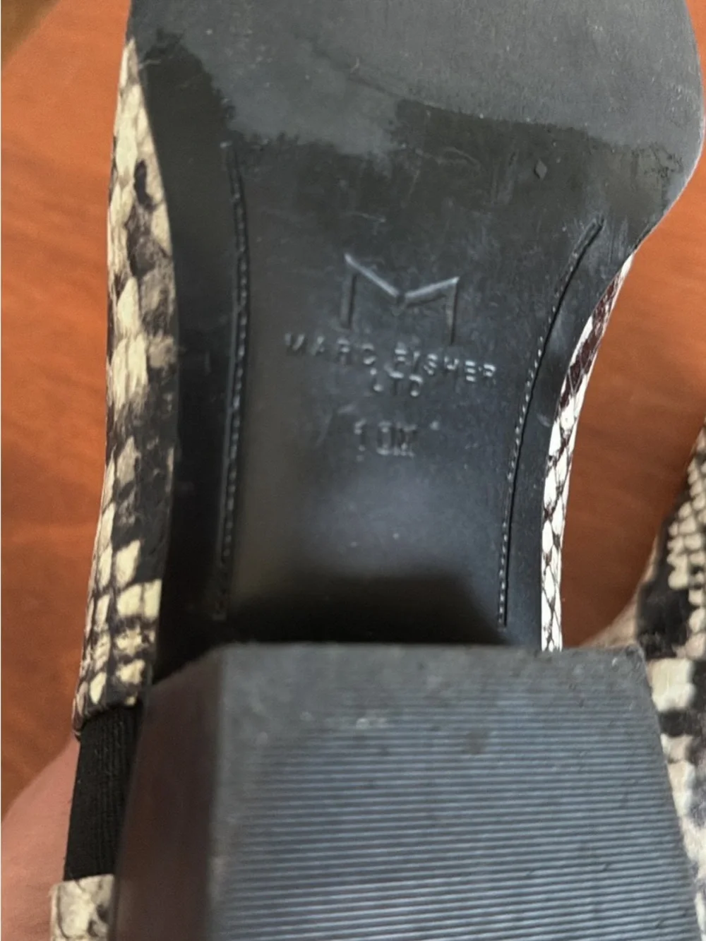 Marc Fisher Black and Cream Snake-Print Chelsea Boots
